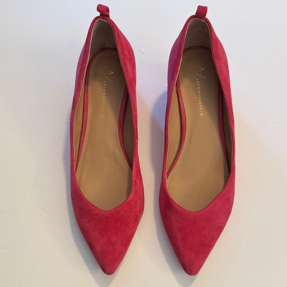 Anthropologie Shoes - Anthropologie Pink Suede Block Heel Pumps